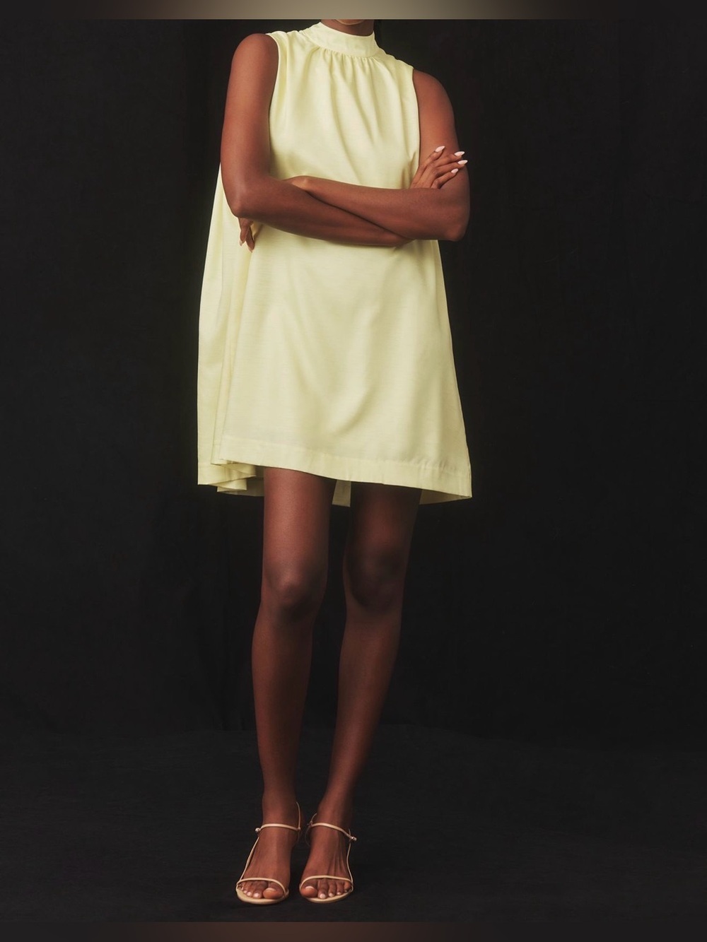 Anthropologie Pale Yellow Sleeveless Swing Dress